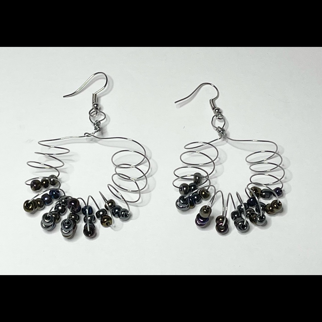 Handmade Spiral Silver Wire Dangle Earrings Nwt